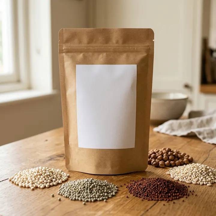 The Five-Grain Millet Blend — a Graine pouch with its grains